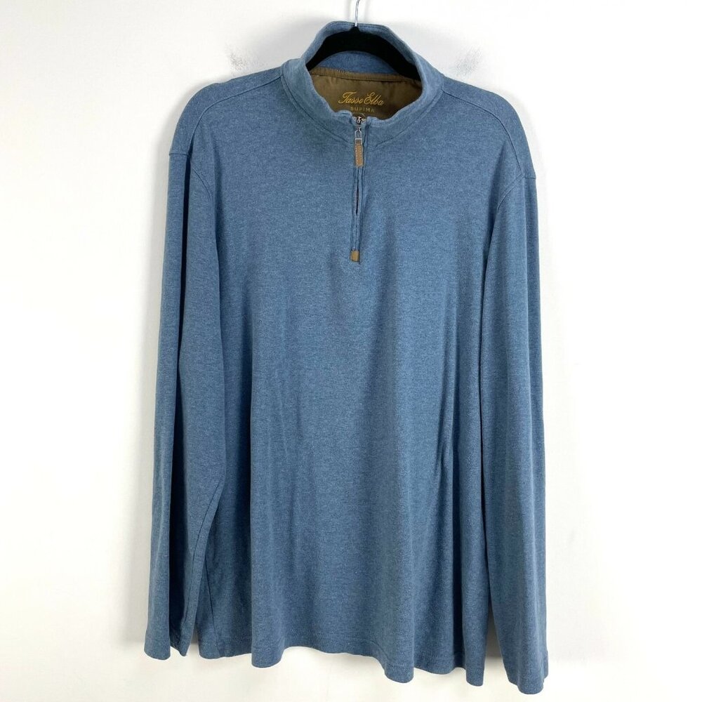 Tasso Elba Mens XXL Blue 100% Supima Cotton Pullover‎ Sweater Quarter Zip
